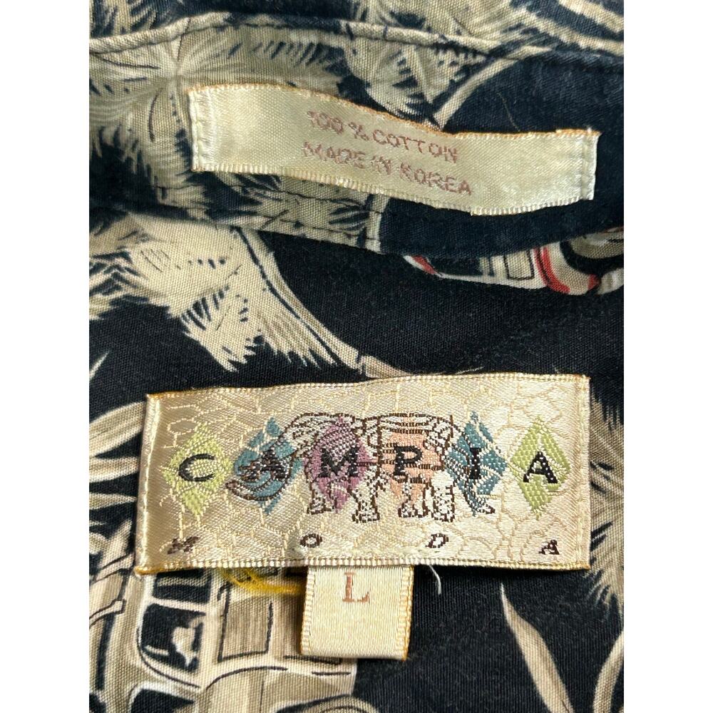 Vintage 90s Campia Aloha Shirt Men's L Made Korea Woody Wagon Hawaiian Cotton - Picture 3 of 6